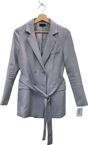 PRETTYLITTLETHING Grey Double Breasted Blazer with Tie Belt UK 4