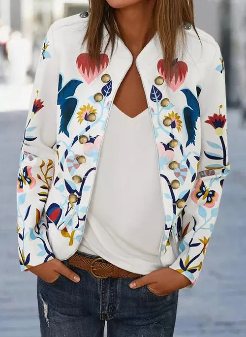 Printing Slim Long Sleeve Button Coat