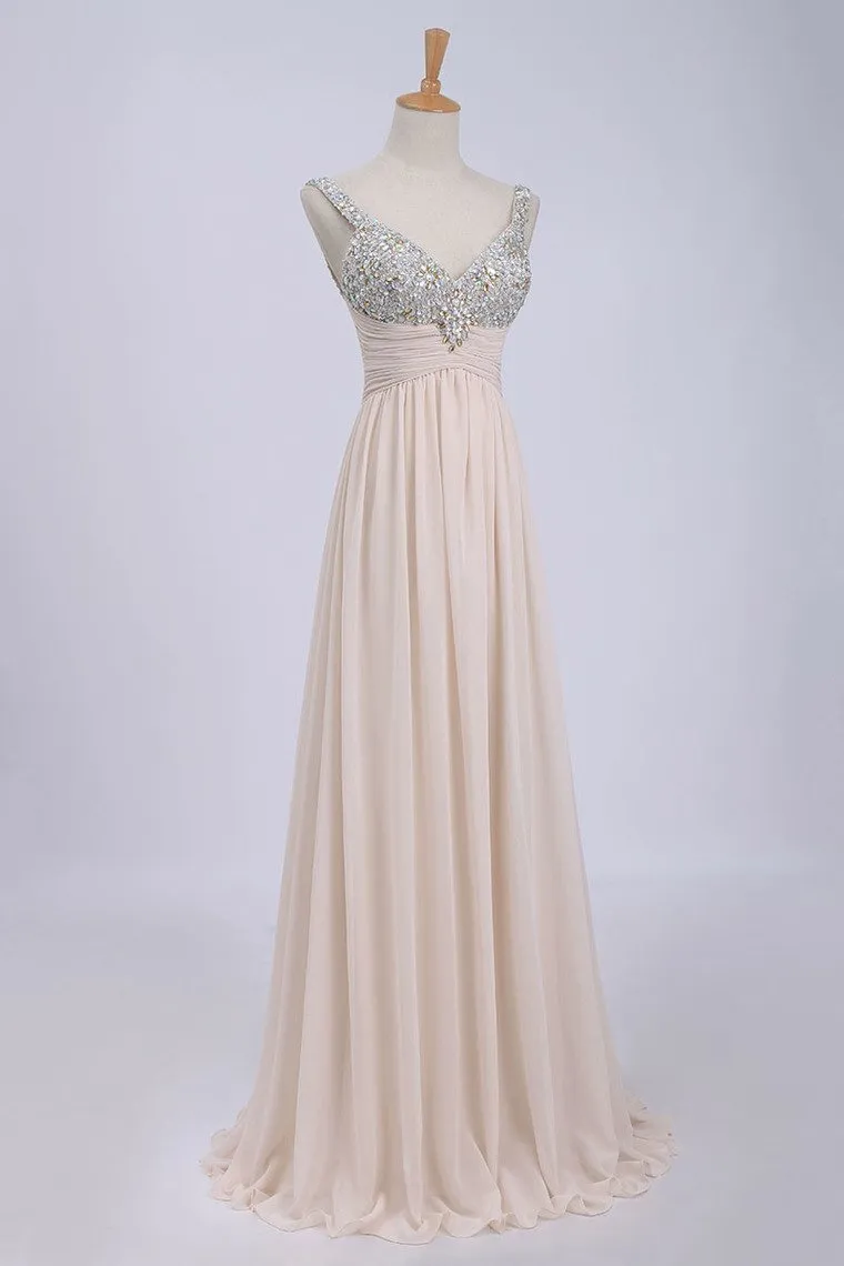 Prom Dresses/Cheap Prom Dresses/ Bust Pleated Bodice With Chiffon Skirt Floor Length Prom Dress