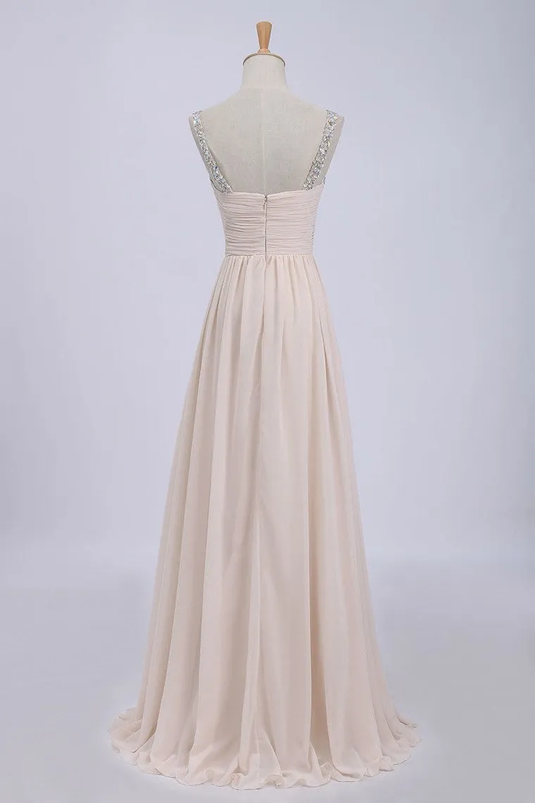Prom Dresses/Cheap Prom Dresses/ Bust Pleated Bodice With Chiffon Skirt Floor Length Prom Dress