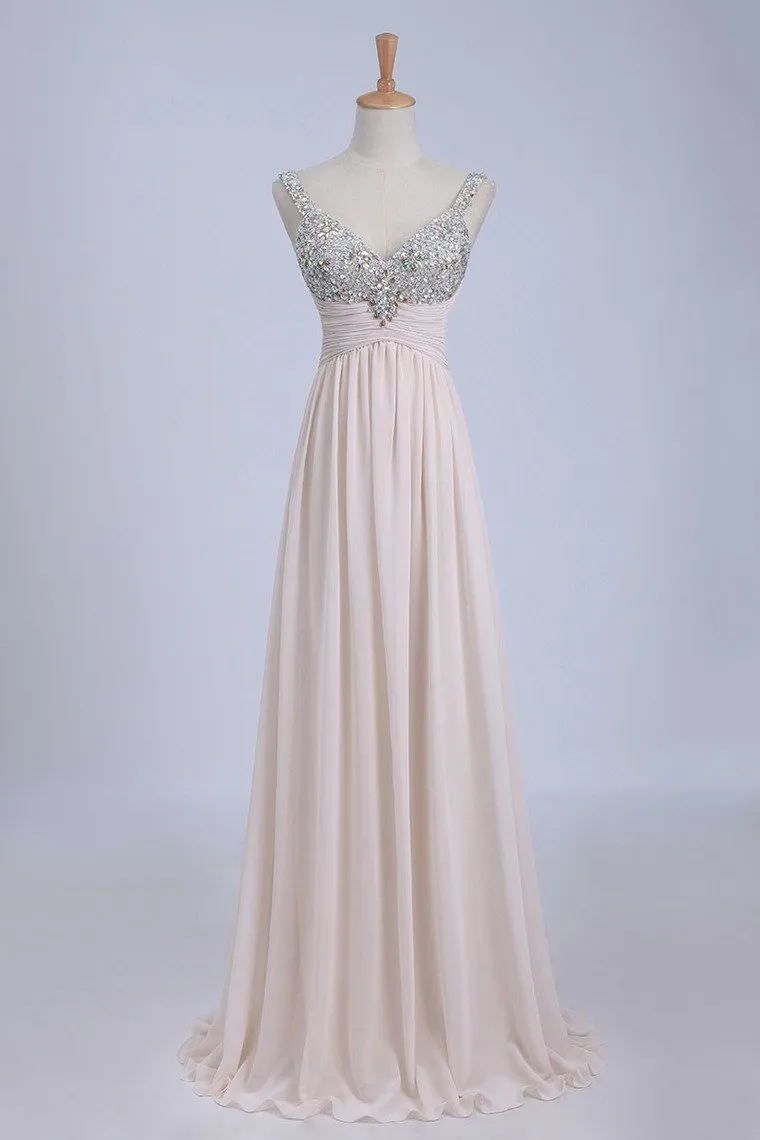 Prom Dresses/Cheap Prom Dresses/ Bust Pleated Bodice With Chiffon Skirt Floor Length Prom Dress