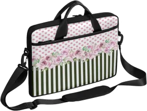 Roses Polka Dot Stripe Laptop Case Bag with Detachable Strap Waterproof Laptop Bag Notebook Carrying Case 15.6 inch Laptop Sleeve Bag for Men Women Work Travel