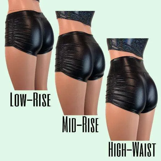 Ruched Booty Shorts - Black & Gray Camo