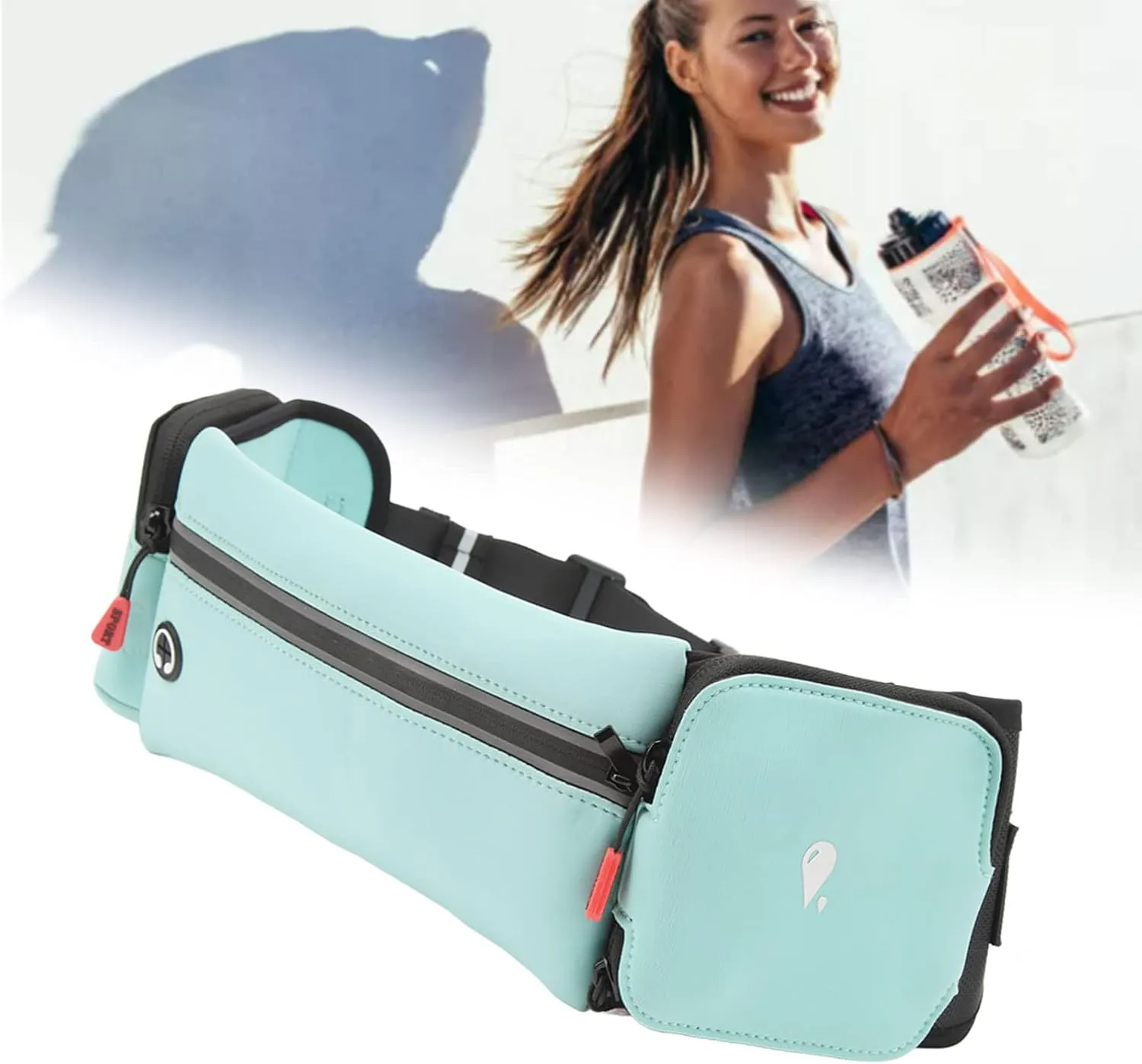 Running Waist Pack, Hands, Polyurethane Fiber, Chinlon, Absorb Moisture, Portable Hydration Belt with 3 Large Pockets for Fitness (Sky Blue)