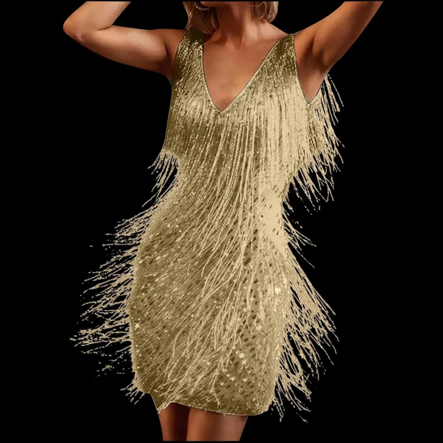 Rvidbe Prom Dresses for Women 2024 Sexy Tassel Dresses Sleeveless V Neck Sequin Dress Trendy Dresses Party Club Mini Dress