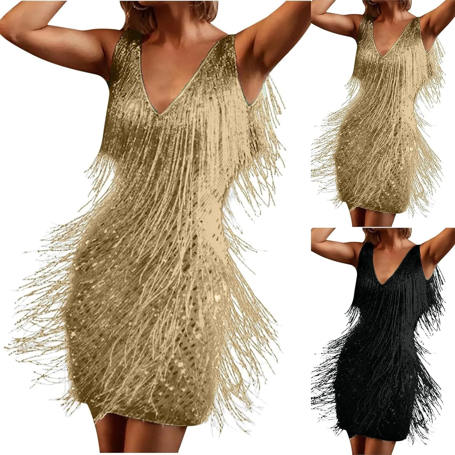 Rvidbe Prom Dresses for Women 2024 Sexy Tassel Dresses Sleeveless V Neck Sequin Dress Trendy Dresses Party Club Mini Dress