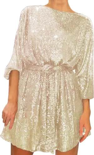 Rvidbe Women Sequin Midi Dress 2024 Fashion Casual Long Sleeve Sparkly Dress Wedding Guest Plus Size Formal Sexy Club Dresses