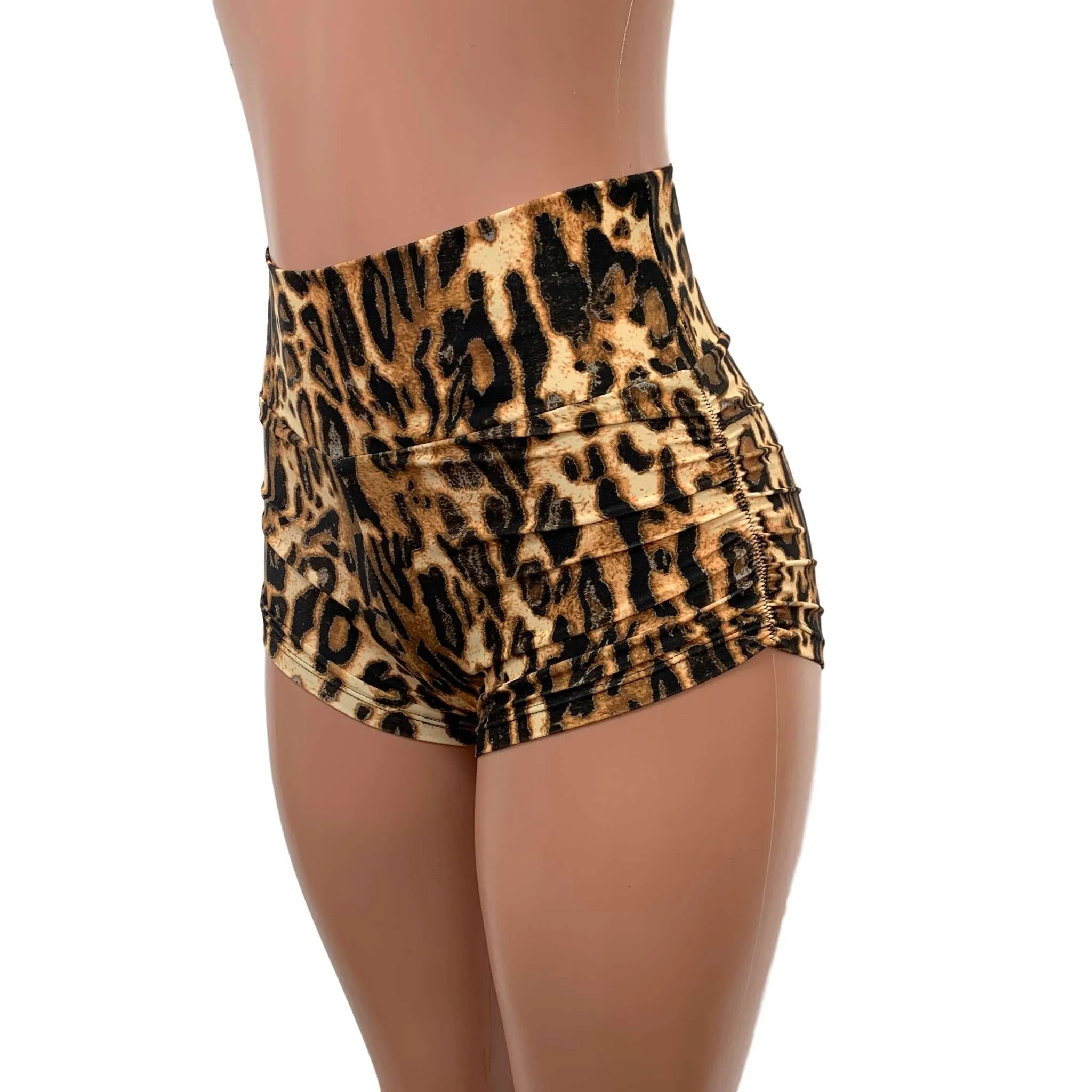 SALE - Ready to Ship - High Waist Ruched Booty Shorts - Leopard