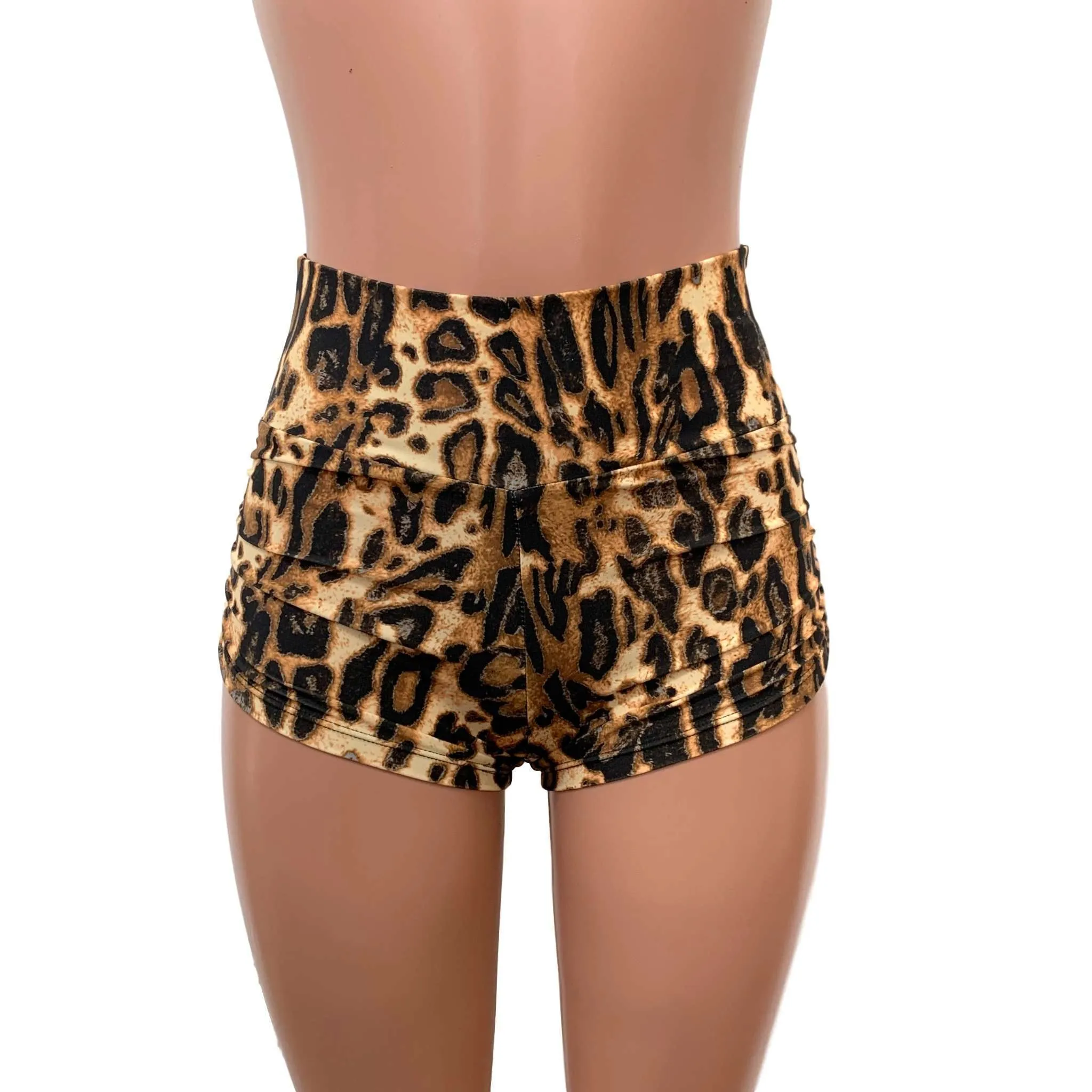 SALE - Ready to Ship - High Waist Ruched Booty Shorts - Leopard