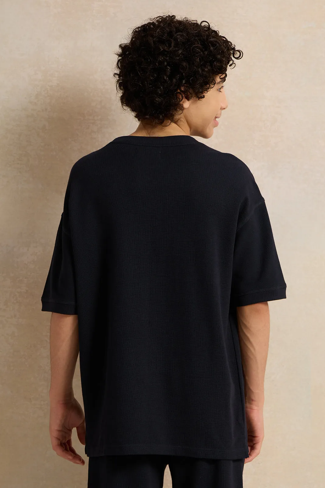 Senior Boys Navy Jacquard Oversize T-Shirt