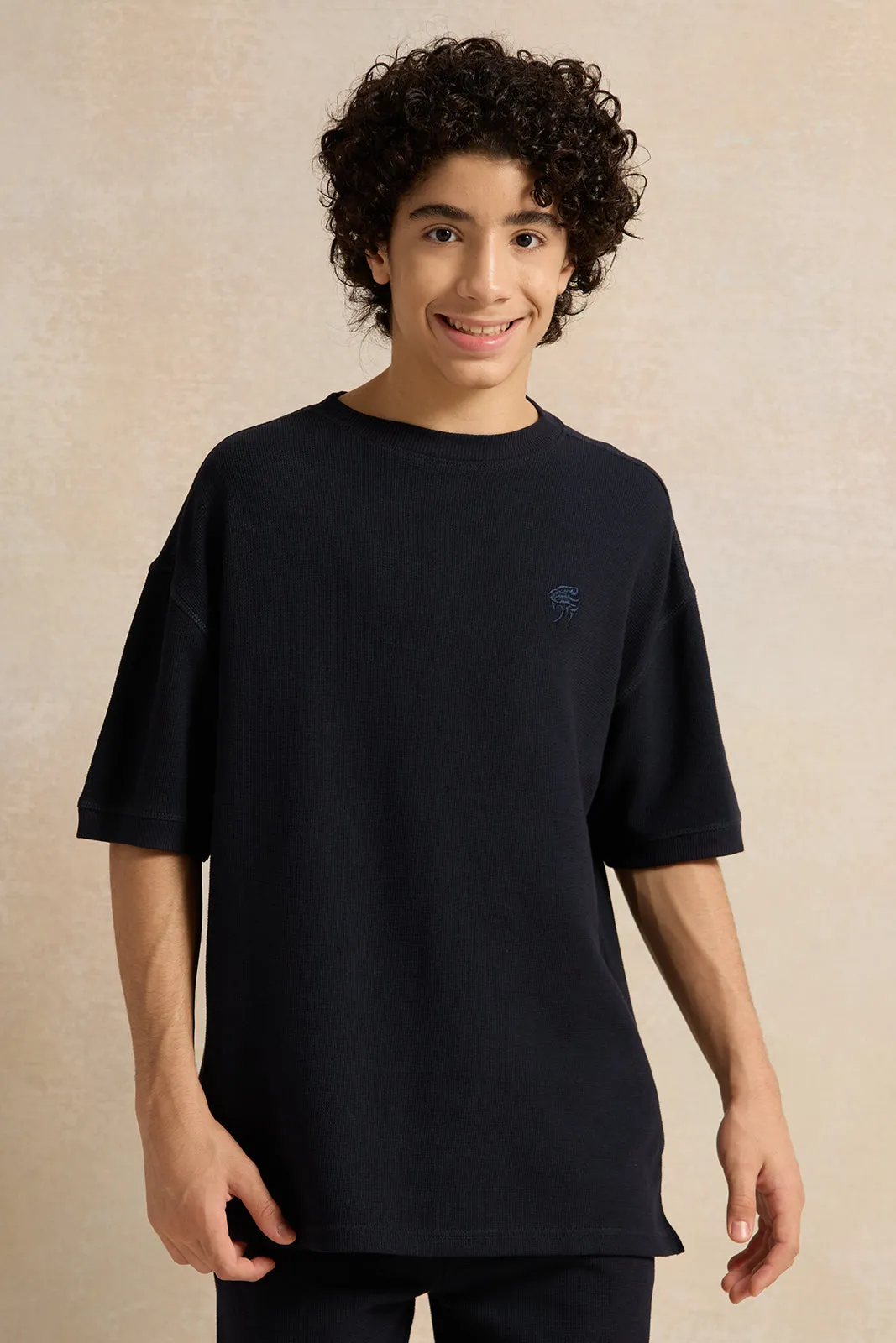 Senior Boys Navy Jacquard Oversize T-Shirt