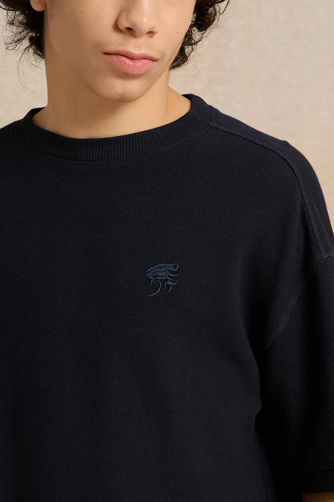 Senior Boys Navy Jacquard Oversize T-Shirt