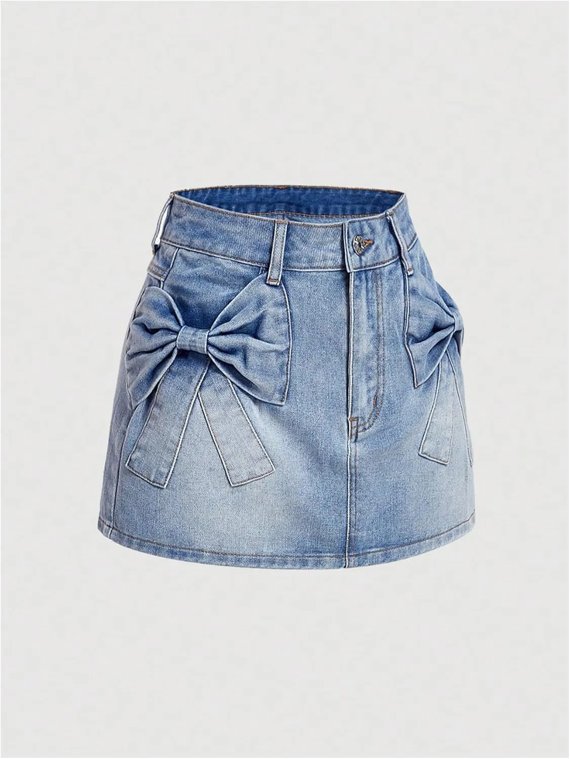 SHENHE Women's Denim Mini Skirt Bowknot Straight Jean Skirt Summer Cute Mini Skirts