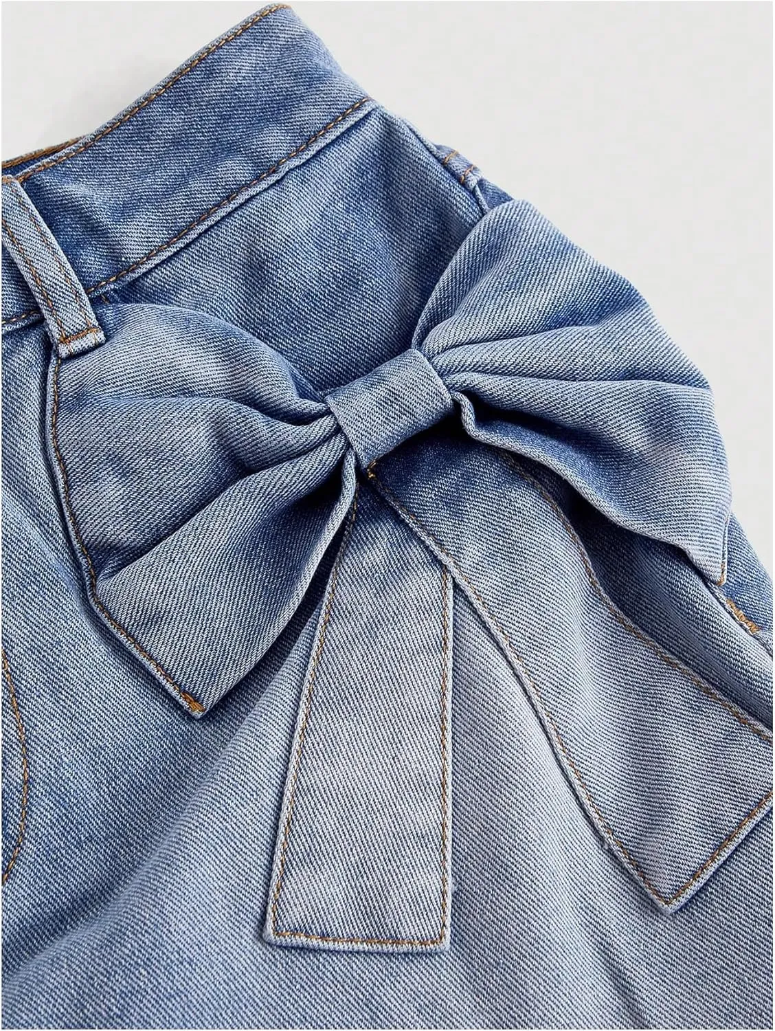SHENHE Women's Denim Mini Skirt Bowknot Straight Jean Skirt Summer Cute Mini Skirts