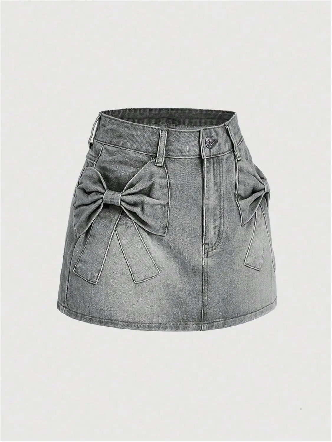SHENHE Women's Denim Mini Skirt Bowknot Straight Jean Skirt Summer Cute Mini Skirts