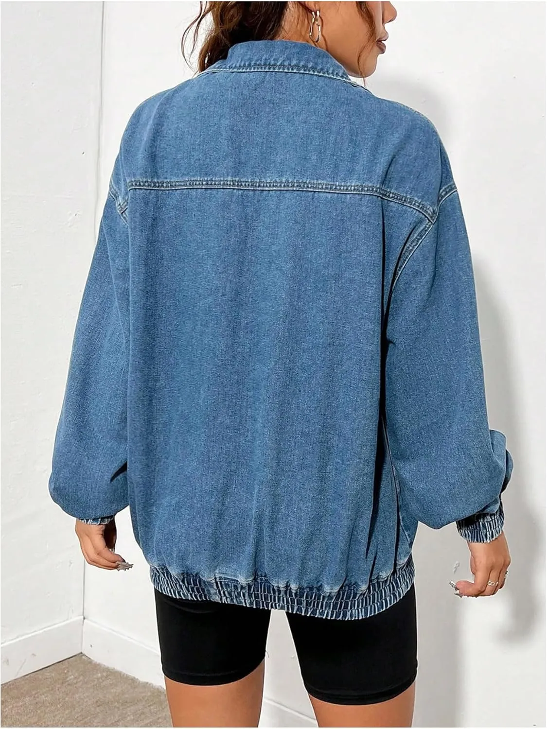 SHENHE Women's Oversized Denim Sweatshirt Half Zip Turtleneck Hoodie Y2K Jean Sweatshirt Top