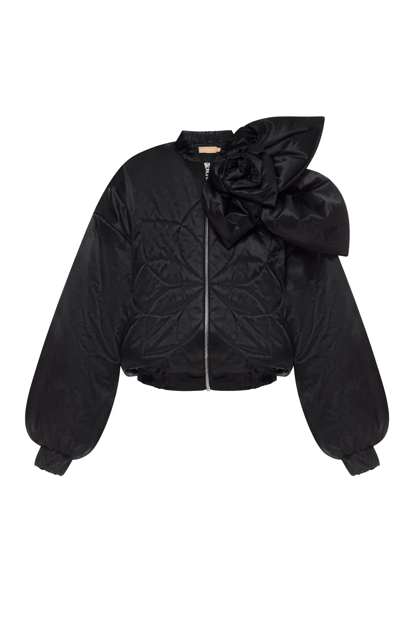 Short insulated bomber jacket with a 3d flower