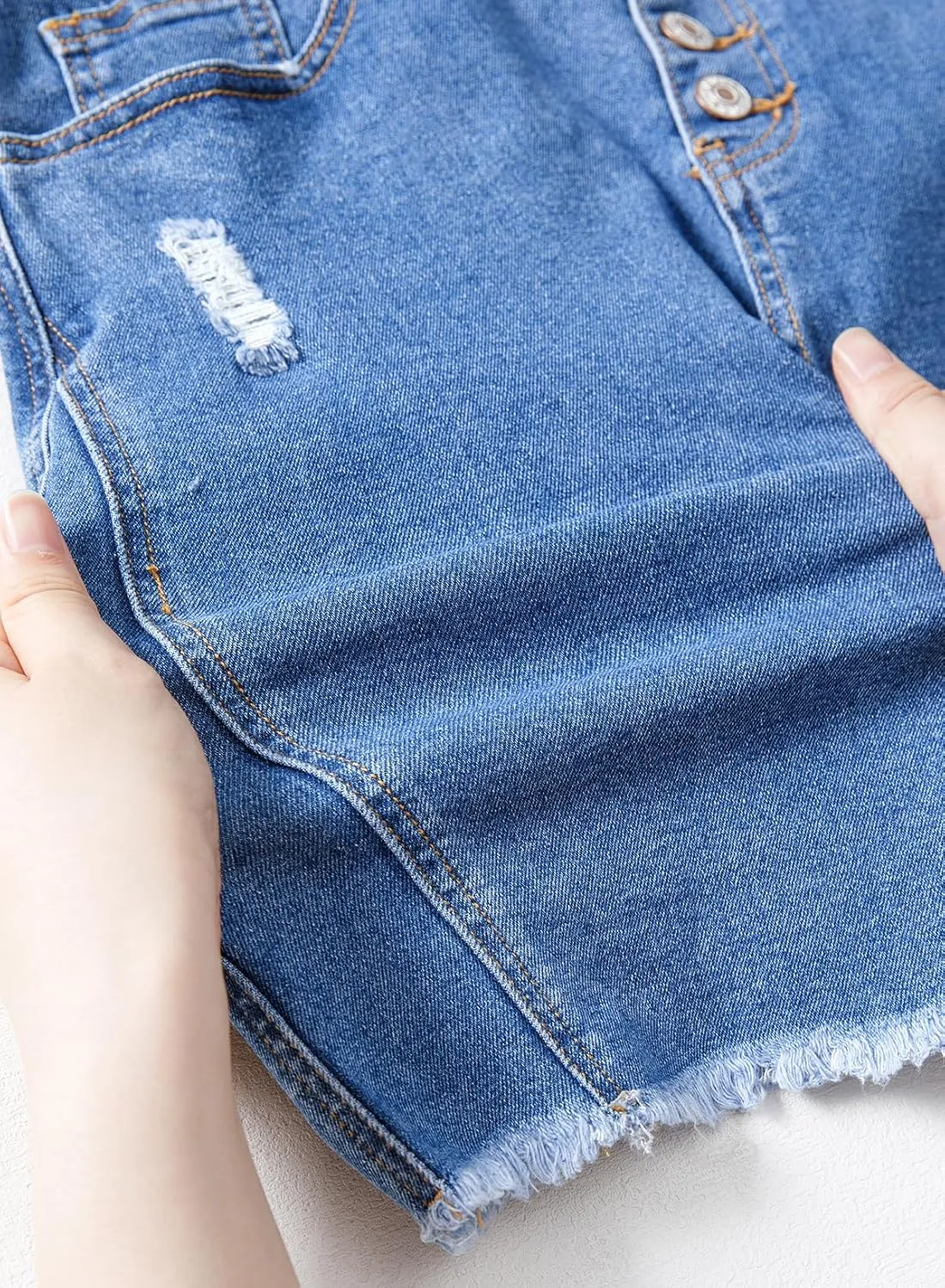 Sidefeel Women's Jean Skirt Stretchy Ripped Frayed Button Fly Zimbaplatinum Summer Denim Skorts Shorts