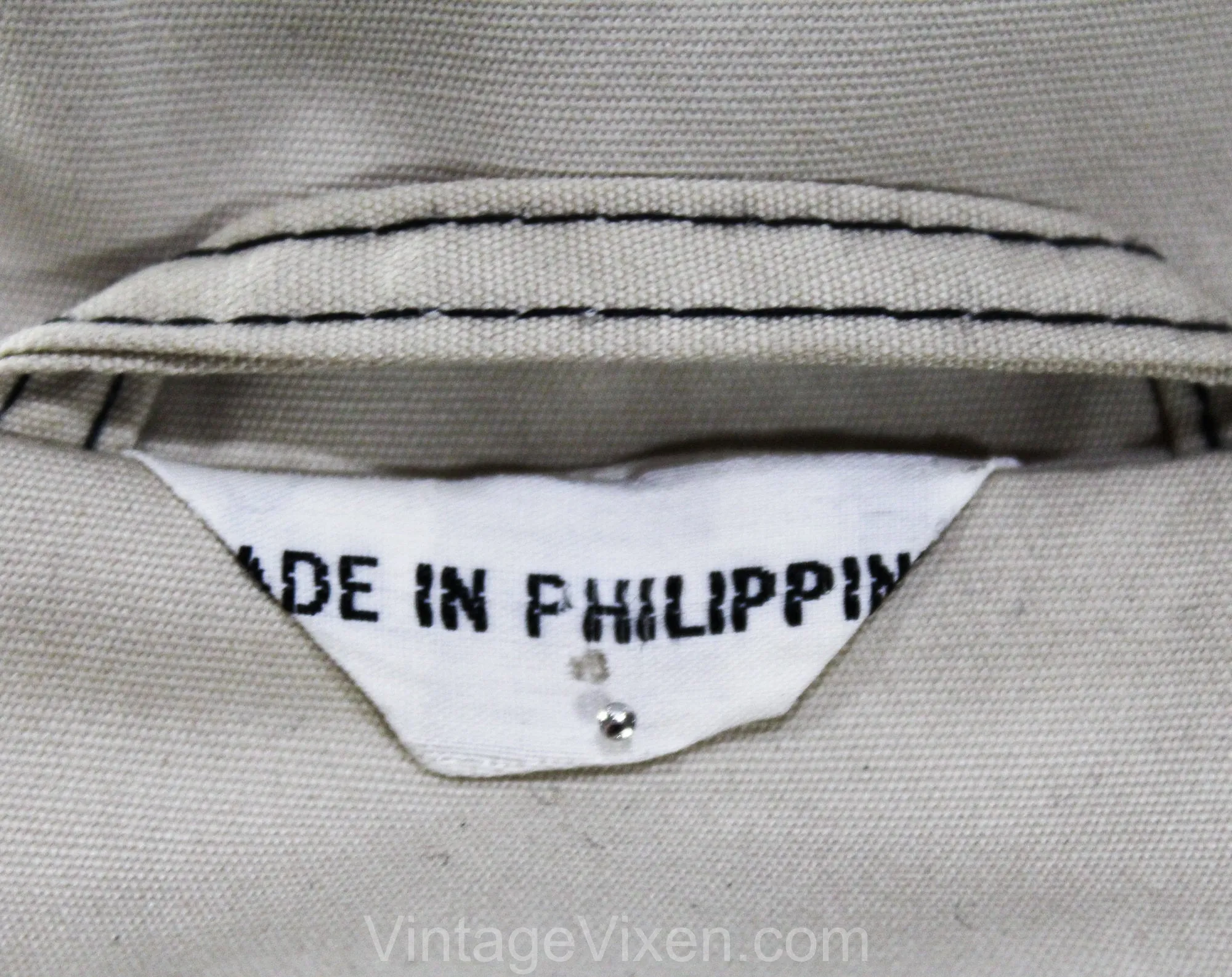 Size Medium Large Rain Coat - Black Cotton Canvas with Khaki Trim - 1970s 80s Button Front & Tie Belt - NWT 70s Deadstock - Bust 39