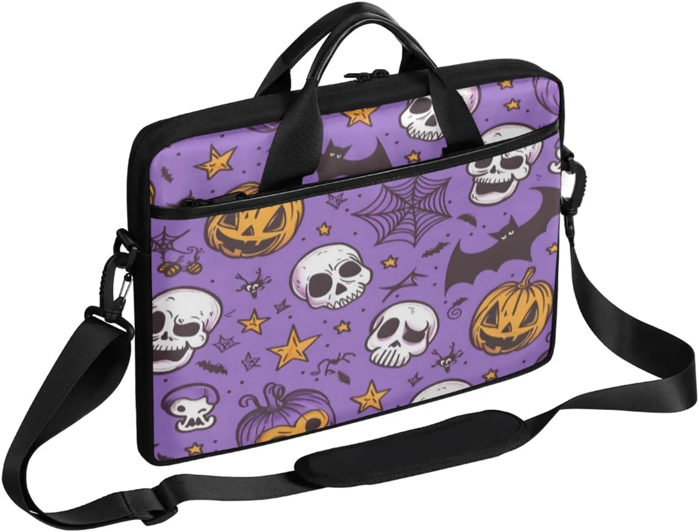 Skull Pumpkin Bat Laptop Case Bag with Detachable Strap Waterproof Laptop Bag Notebook Carrying Case 15.6 inch Laptop Sleeve Bag for Men Women Work Travel