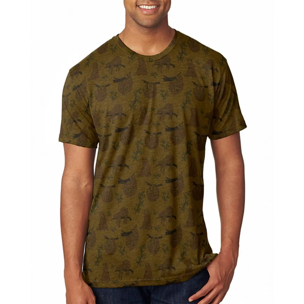 Sloth Pattern Nature Leaves Cute Men's Soft T-Shirt