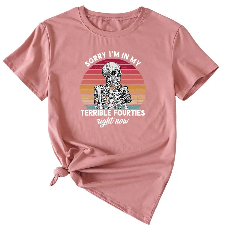 Sorry I'm In My Fun Pattern Printed Casual Short-sleeved T-shirt