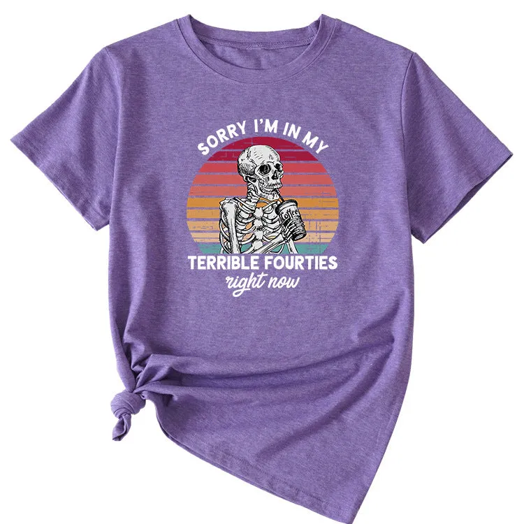 Sorry I'm In My Fun Pattern Printed Casual Short-sleeved T-shirt