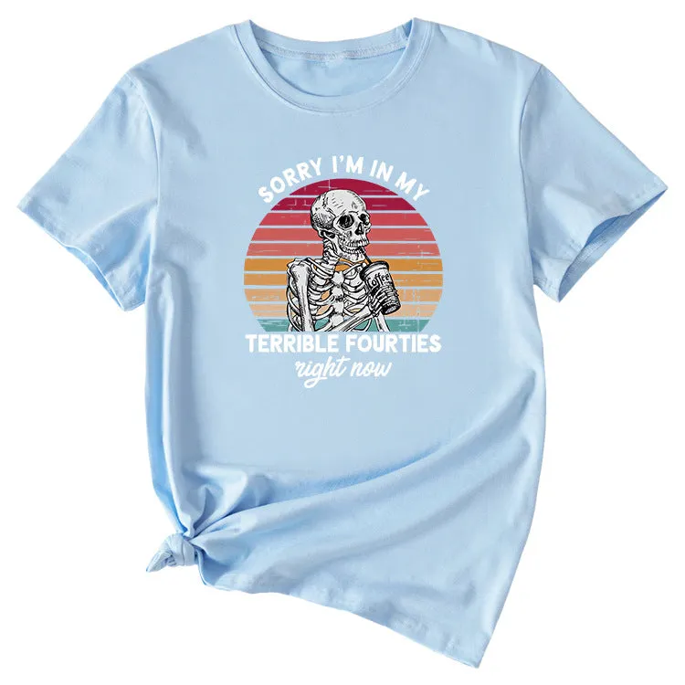 Sorry I'm In My Fun Pattern Printed Casual Short-sleeved T-shirt