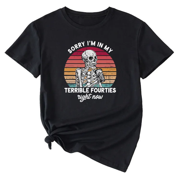 Sorry I'm In My Fun Pattern Printed Casual Short-sleeved T-shirt