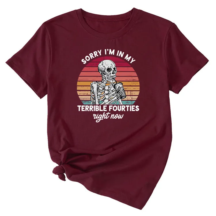Sorry I'm In My Fun Pattern Printed Casual Short-sleeved T-shirt