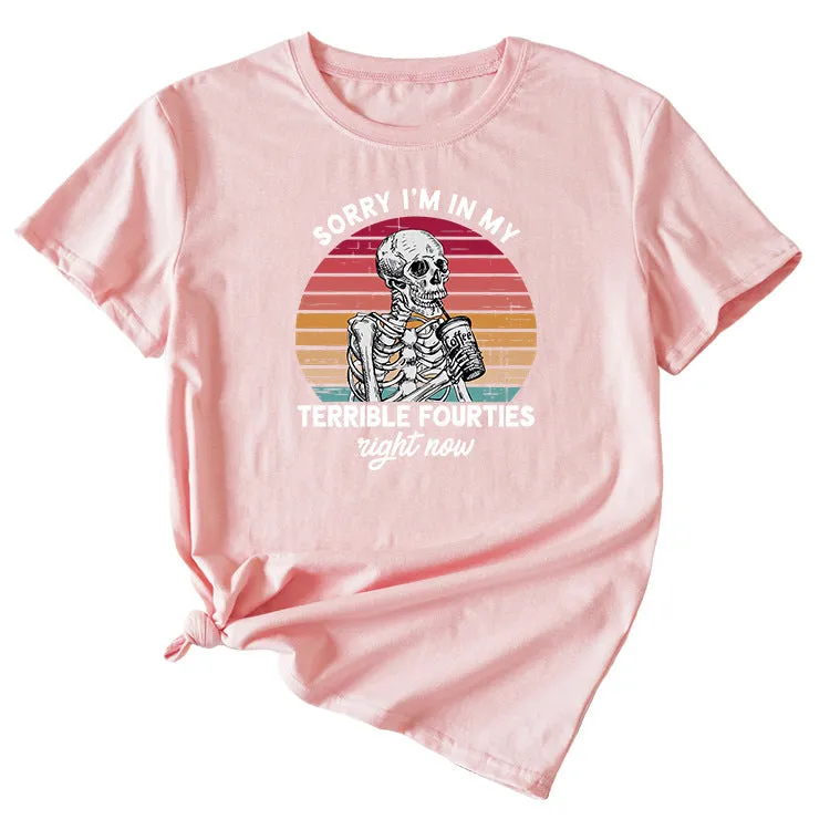 Sorry I'm In My Fun Pattern Printed Casual Short-sleeved T-shirt