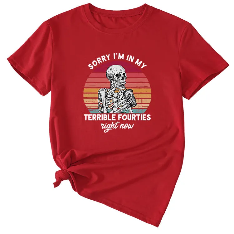Sorry I'm In My Fun Pattern Printed Casual Short-sleeved T-shirt