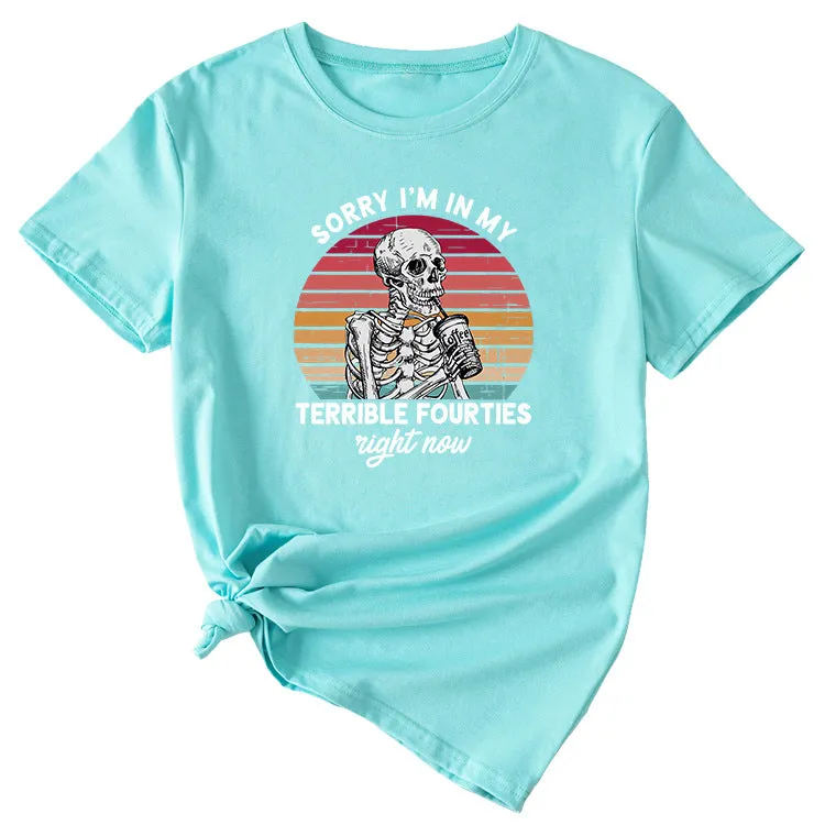 Sorry I'm In My Fun Pattern Printed Casual Short-sleeved T-shirt