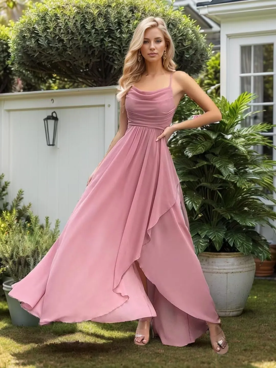 Spaghetti Straps Bridesmaid Dresses for Wedding with Slit Chiffon Aline Formal Evening Party Gowns