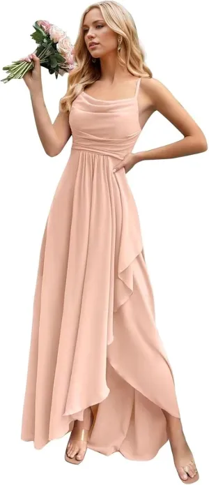 Spaghetti Straps Bridesmaid Dresses for Wedding with Slit Chiffon Aline Formal Evening Party Gowns