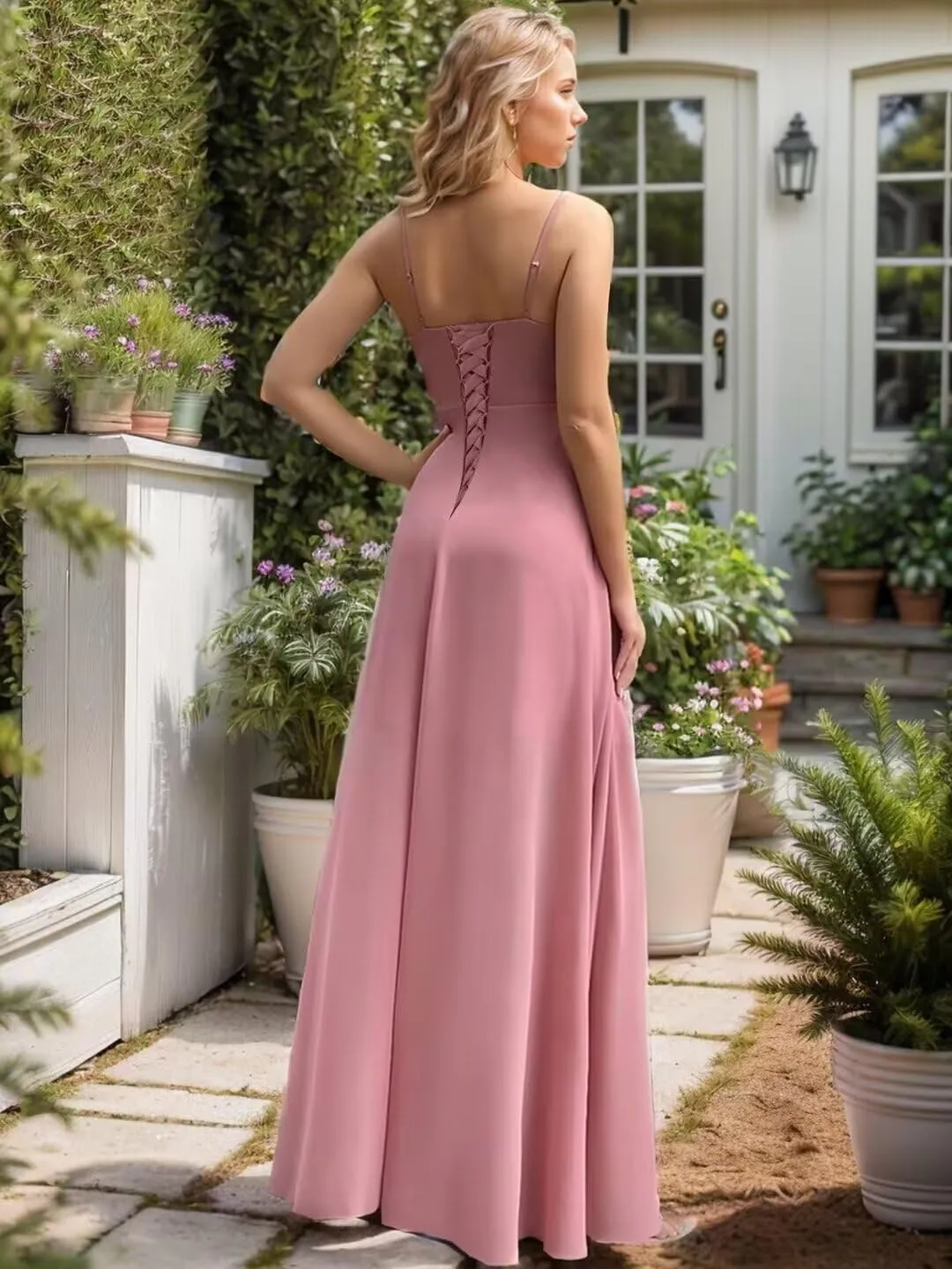 Spaghetti Straps Bridesmaid Dresses for Wedding with Slit Chiffon Aline Formal Evening Party Gowns