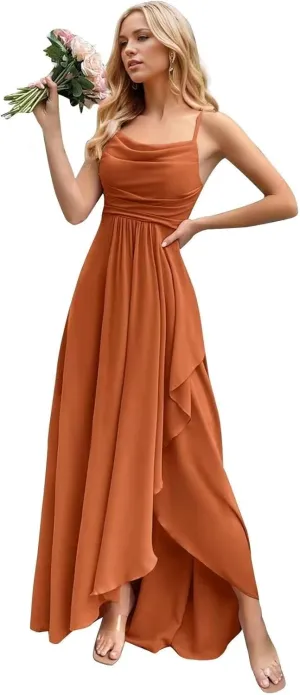 Spaghetti Straps Bridesmaid Dresses for Wedding with Slit Chiffon Aline Formal Evening Party Gowns