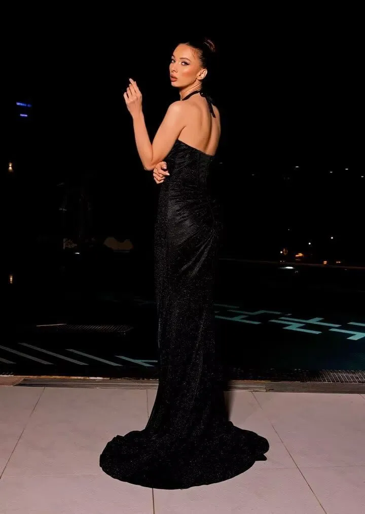 Sparkly Mermaid Prom Dress Long for Women Halter Corset Backless Formal Evening Party Gowns