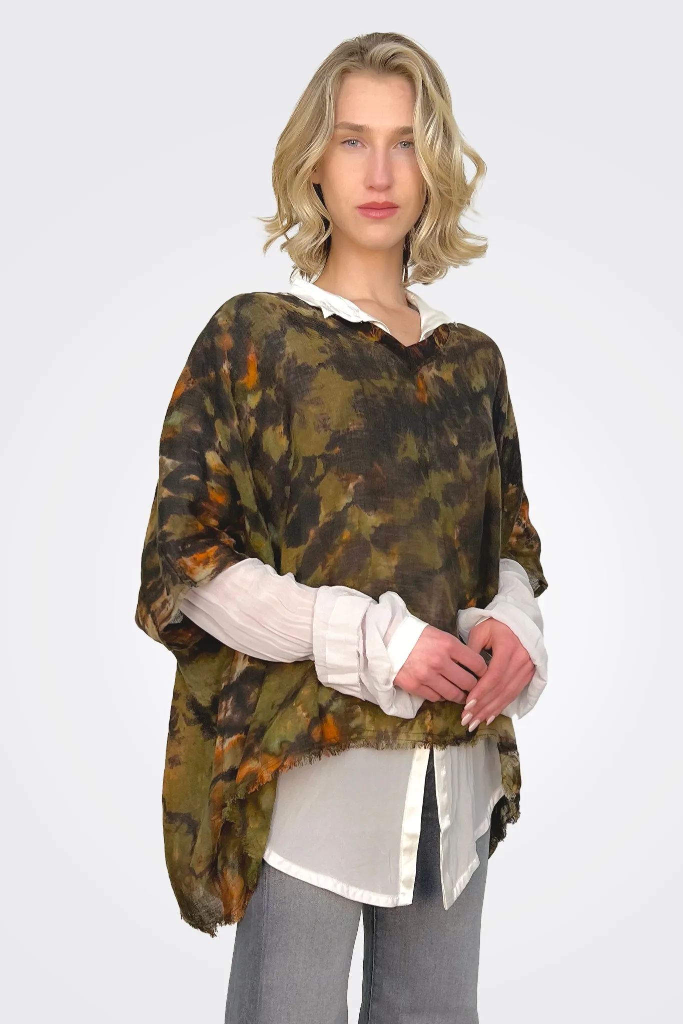Spiral V Neck Top - Black Khaki
