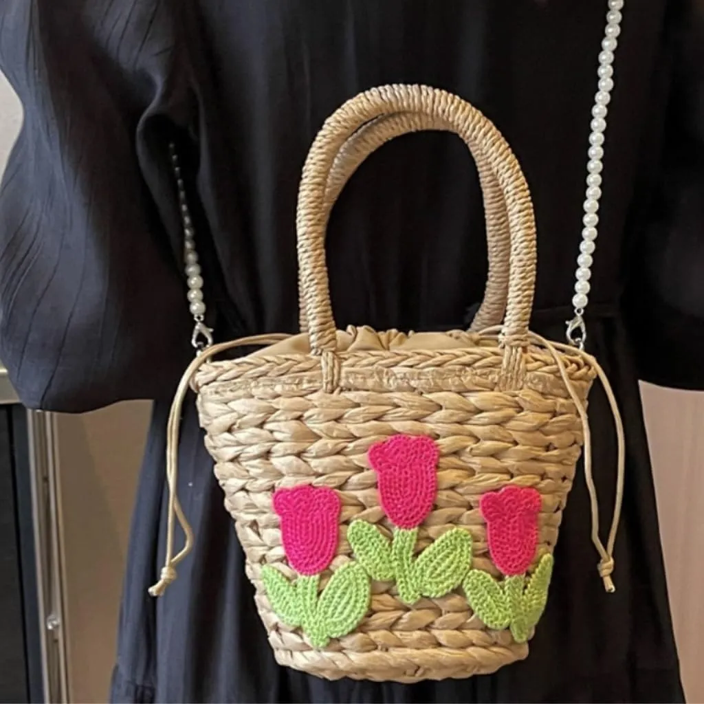 Straw Purse Niche Design Straw Bag Women's Bag Personality Messenger Bag Portable Bucket Bag Straw Purses