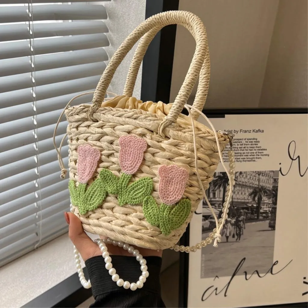 Straw Purse Niche Design Straw Bag Women's Bag Personality Messenger Bag Portable Bucket Bag Straw Purses
