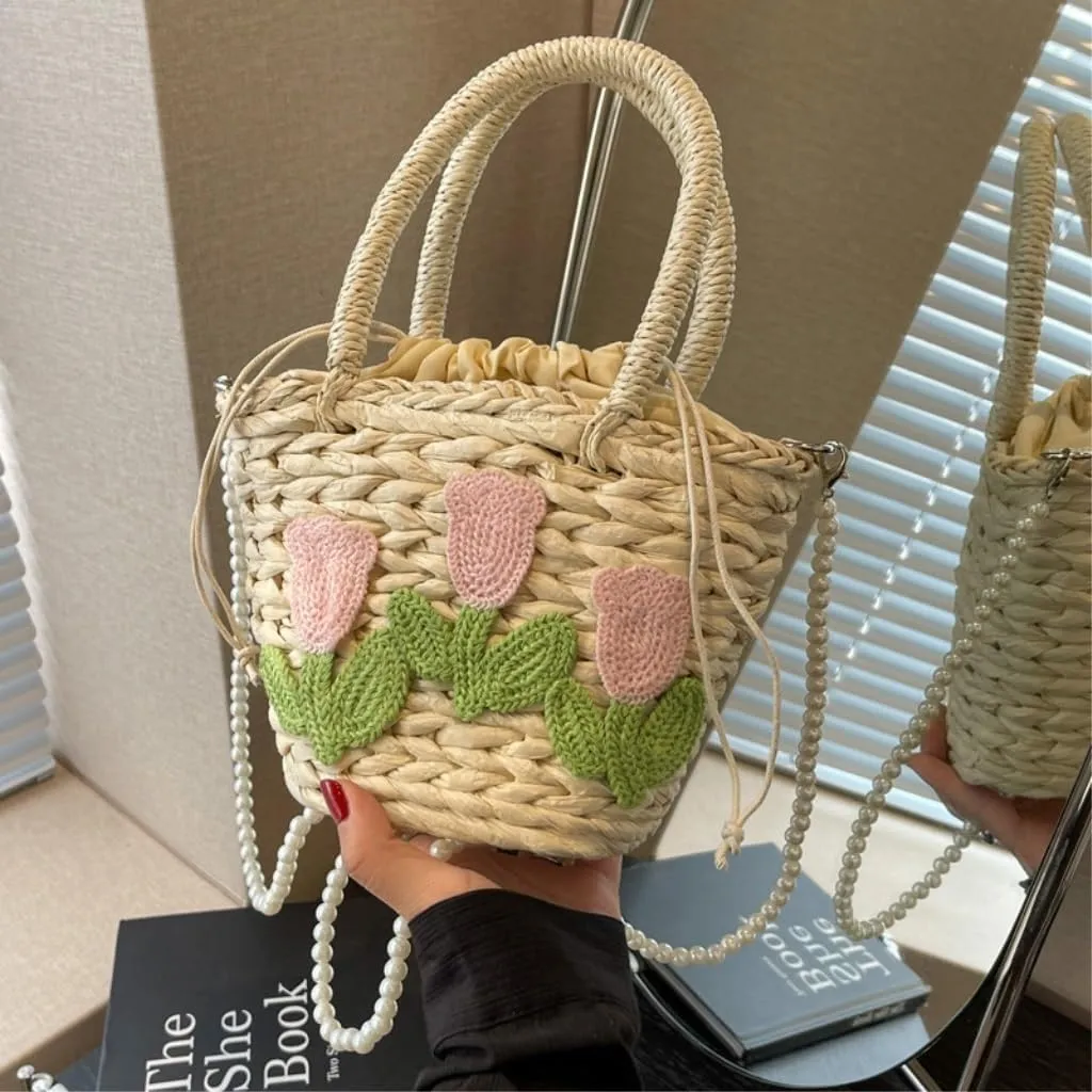 Straw Purse Niche Design Straw Bag Women's Bag Personality Messenger Bag Portable Bucket Bag Straw Purses