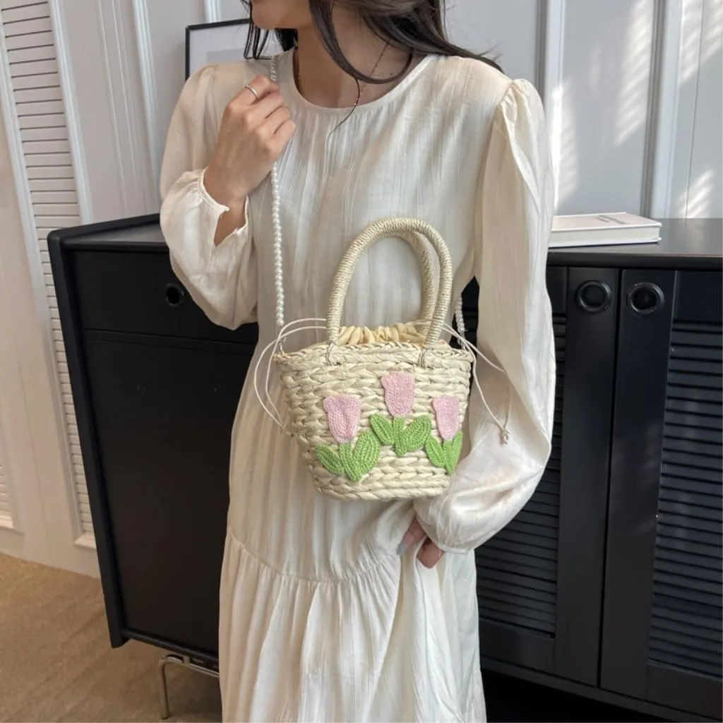 Straw Purse Niche Design Straw Bag Women's Bag Personality Messenger Bag Portable Bucket Bag Straw Purses