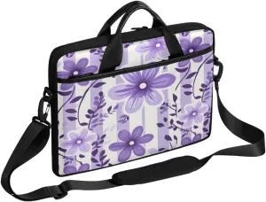 Striped Floral Purple Laptop Case Bag with Detachable Strap Waterproof Laptop Bag Notebook Carrying Case 15.6 inch Laptop Sleeve Bag for Men Women Work Travel