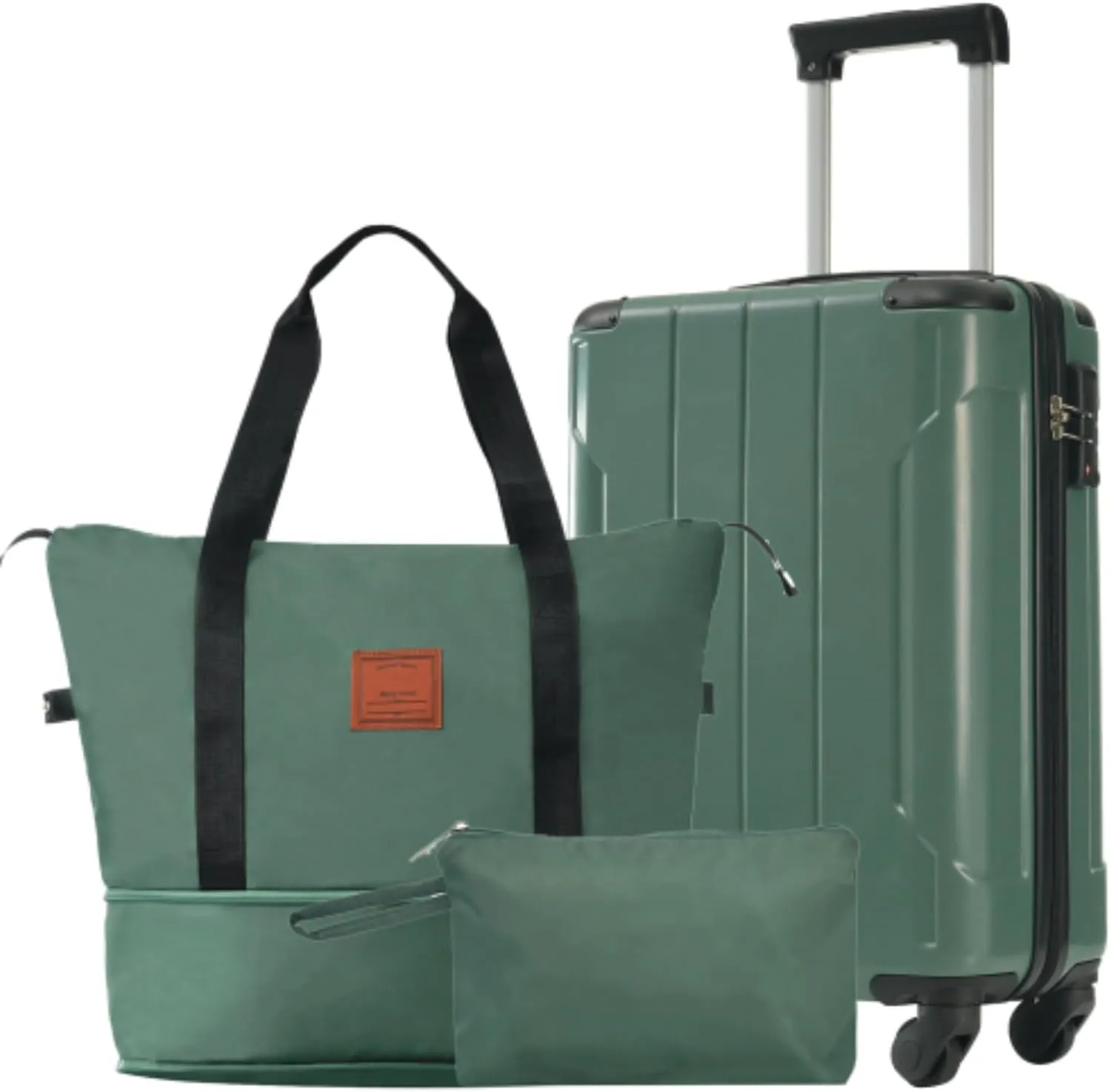 Suitcase 3-piece Set, 20-inch Hard Shell Suitcase Set with Wheels, TSA Combination Lock, Adjustable Handle, Metal Corner Protector, Suitable for Outdoor Travel, Green
