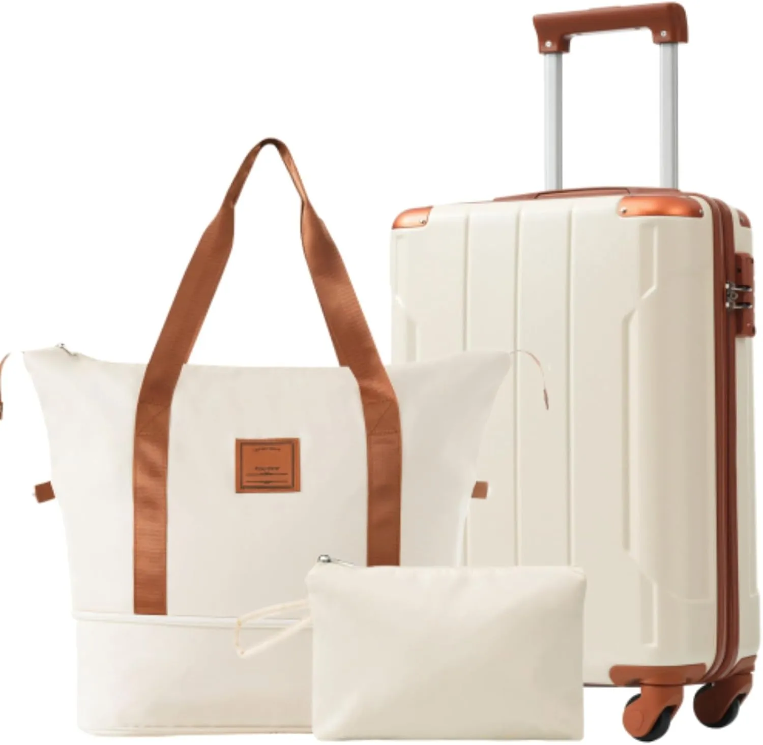 Suitcase 3-piece Set, 20-inch Hard Shell Suitcase Set with Wheels, TSA Combination Lock, Adjustable Handle, Metal Corner Protector, Suitable for Outdoor Travel, White