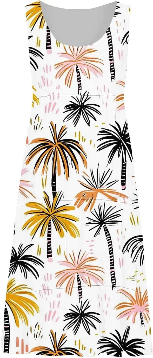 Sundresses for Women 2025 Floral Sleeveless Tank Mini Dress Boho Loose Fit A Line Ruffle Dress Loose Summer Sundress