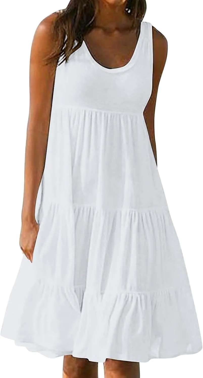 Sundresses for Women Casual 2025 Sleeveless Resort Wear Beach Vacation Outfits Sun Dresses Spring Summer Tank Dress