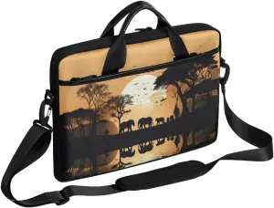 Sunset Elephants Tree Silhouette Laptop Case Bag with Detachable Strap Waterproof Laptop Bag Notebook Carrying Case 15.6 inch Laptop Sleeve Bag for Men Women Work Travel
