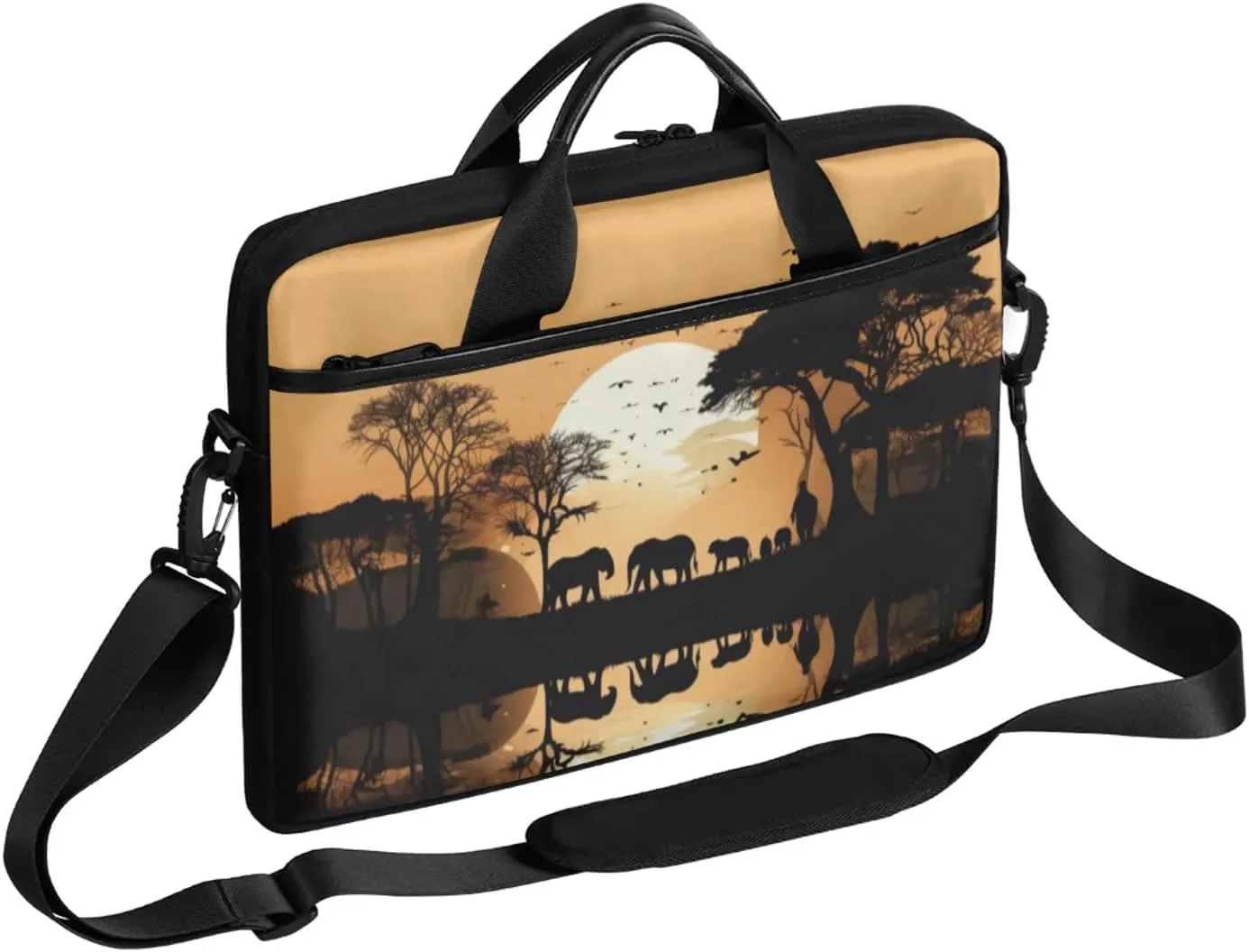 Sunset Elephants Tree Silhouette Laptop Case Bag with Detachable Strap Waterproof Laptop Bag Notebook Carrying Case 15.6 inch Laptop Sleeve Bag for Men Women Work Travel